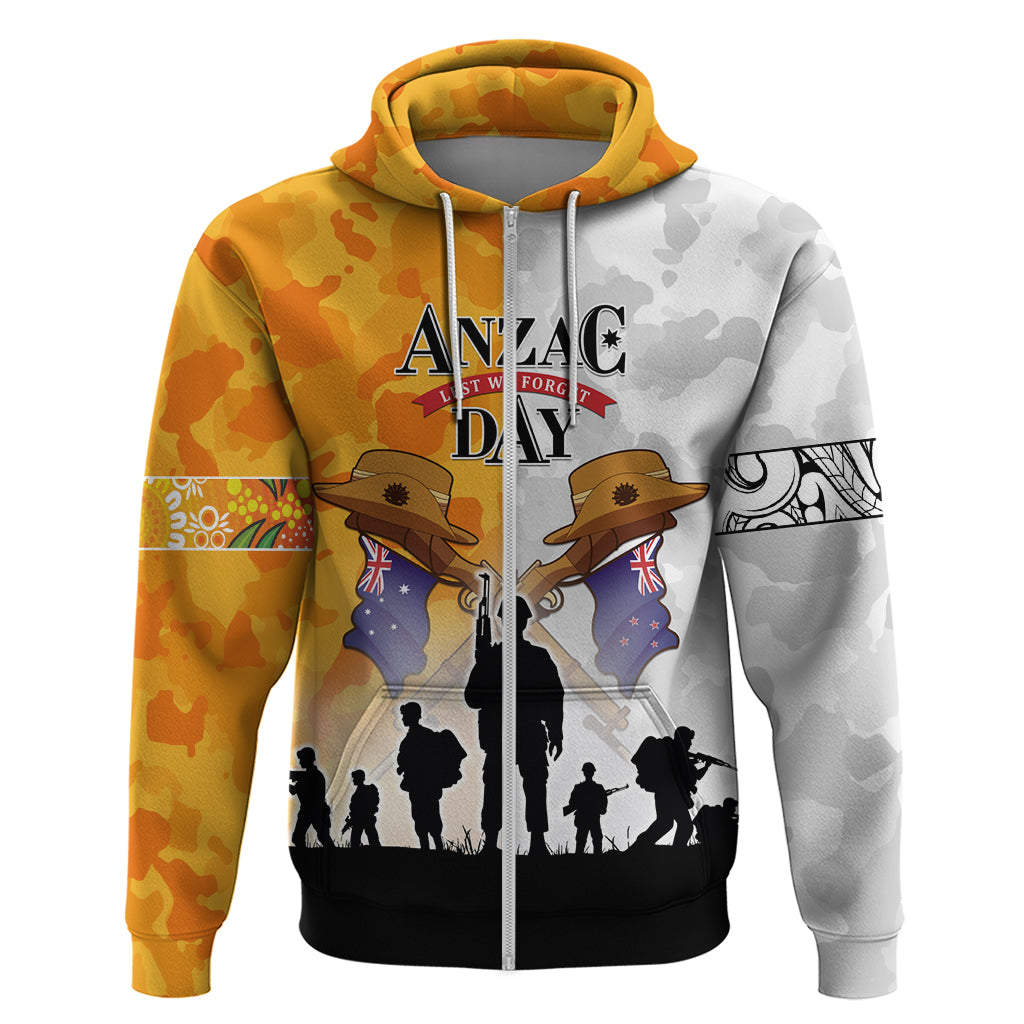 Australia And New Zealand ANZAC Day Zip Hoodie Lest We Forget LT05 - Vibe Hoodie Shop
