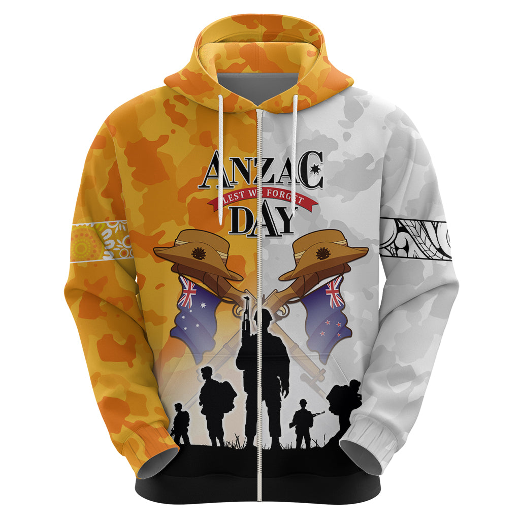 Australia And New Zealand ANZAC Day Zip Hoodie Lest We Forget LT05 - Vibe Hoodie Shop