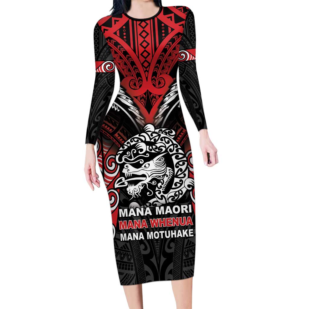 Aotearoa Mana Maori Family Matching Long Sleeve Bodycon Dress and Hawaiian Shirt Toitu Te Tiriti