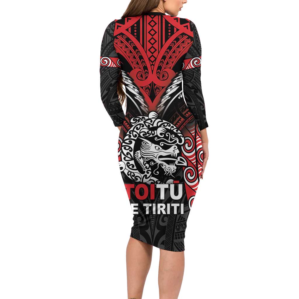 Aotearoa Mana Maori Family Matching Long Sleeve Bodycon Dress and Hawaiian Shirt Toitu Te Tiriti