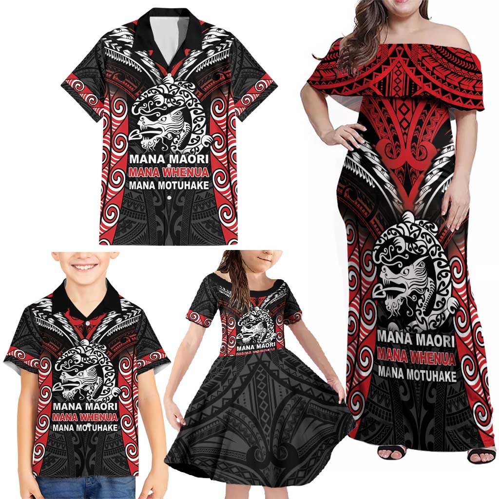 Aotearoa Mana Maori Family Matching Off Shoulder Maxi Dress and Hawaiian Shirt Toitu Te Tiriti