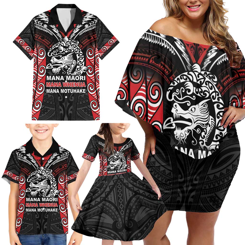 Aotearoa Mana Maori Family Matching Off Shoulder Short Dress and Hawaiian Shirt Toitu Te Tiriti