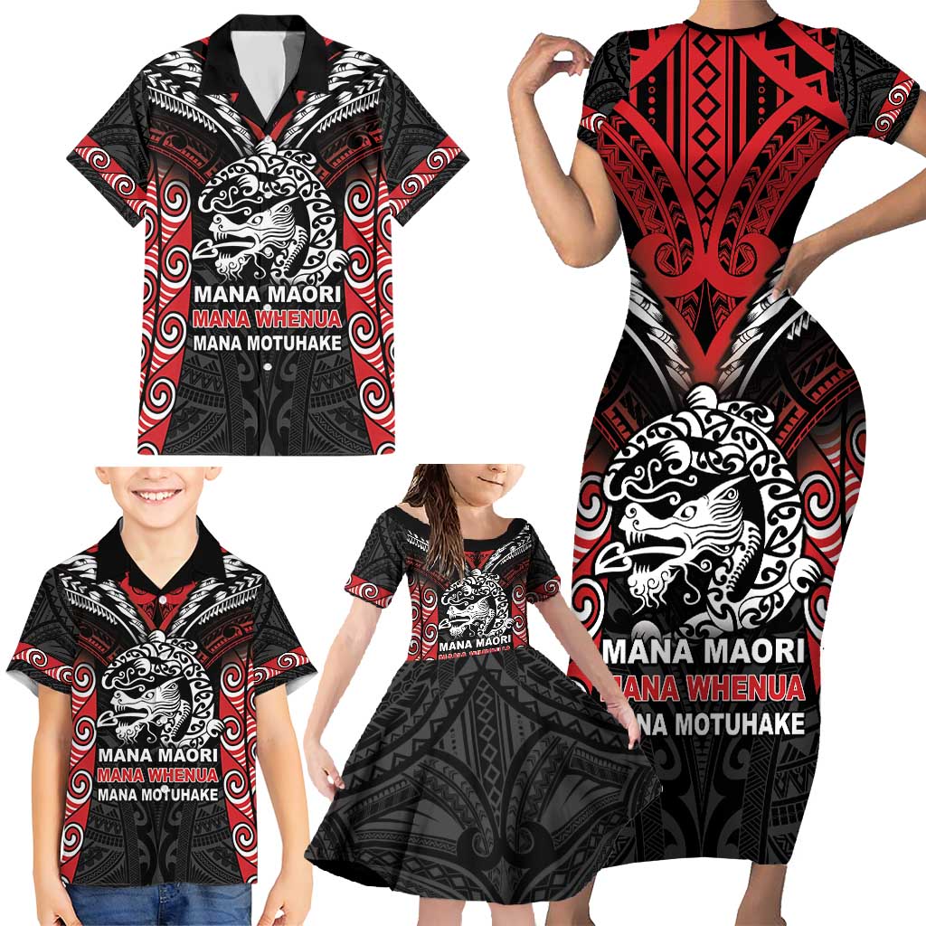 Aotearoa Mana Maori Family Matching Short Sleeve Bodycon Dress and Hawaiian Shirt Toitu Te Tiriti