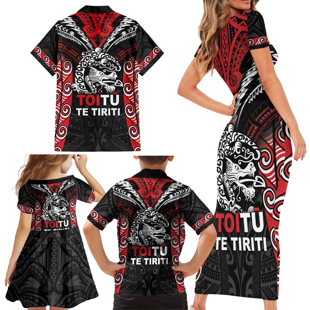 Aotearoa Mana Maori Family Matching Short Sleeve Bodycon Dress and Hawaiian Shirt Toitu Te Tiriti