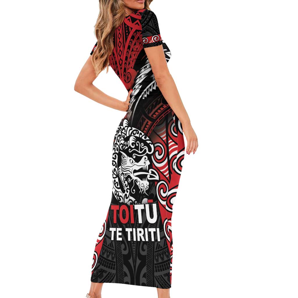 Aotearoa Mana Maori Family Matching Short Sleeve Bodycon Dress and Hawaiian Shirt Toitu Te Tiriti