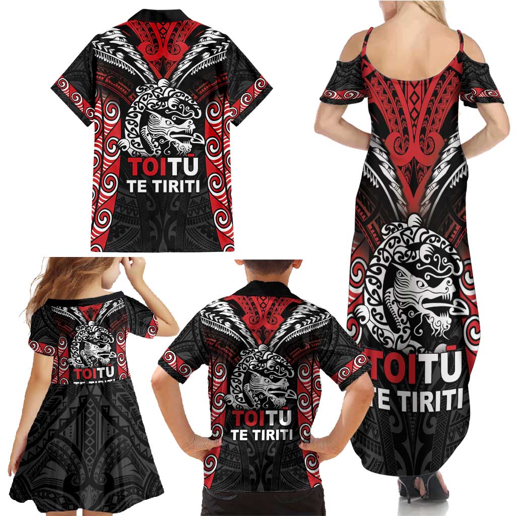 Aotearoa Mana Maori Family Matching Summer Maxi Dress and Hawaiian Shirt Toitu Te Tiriti