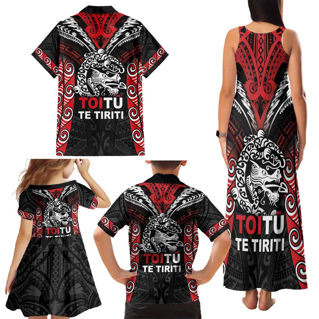 Aotearoa Mana Maori Family Matching Tank Maxi Dress and Hawaiian Shirt Toitu Te Tiriti