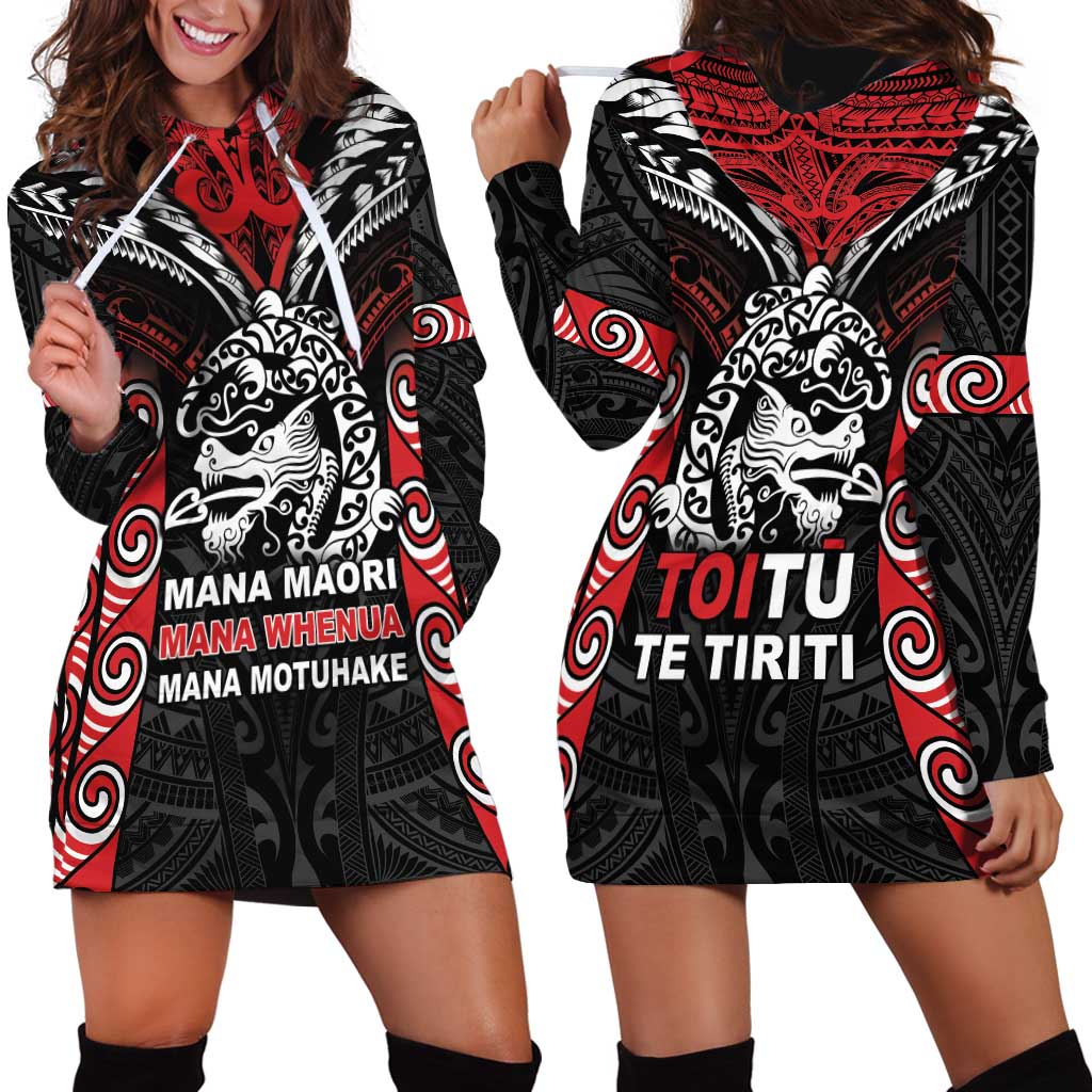Aotearoa Mana Maori Hoodie Dress Toitu Te Tiriti LT05 - Vibe Hoodie Shop