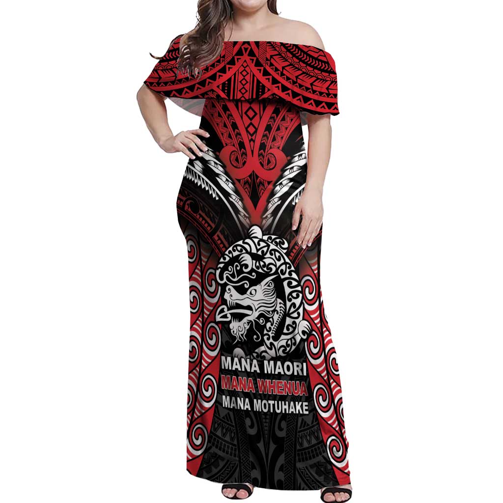 Aotearoa Mana Maori Off Shoulder Maxi Dress Toitu Te Tiriti