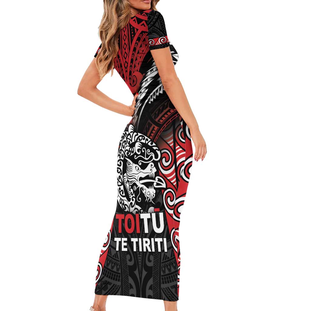 Aotearoa Mana Maori Short Sleeve Bodycon Dress Toitu Te Tiriti