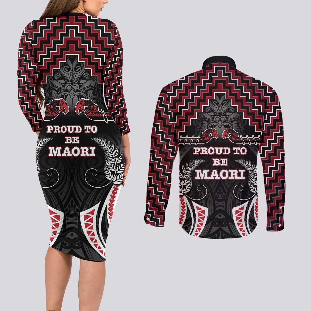 Aotearoa Couples Matching Long Sleeve Bodycon Dress and Long Sleeve Button Shirt Proud To Be Maori