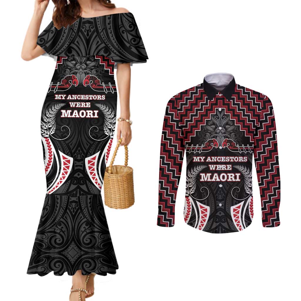 Aotearoa Couples Matching Mermaid Dress and Long Sleeve Button Shirt Proud To Be Maori