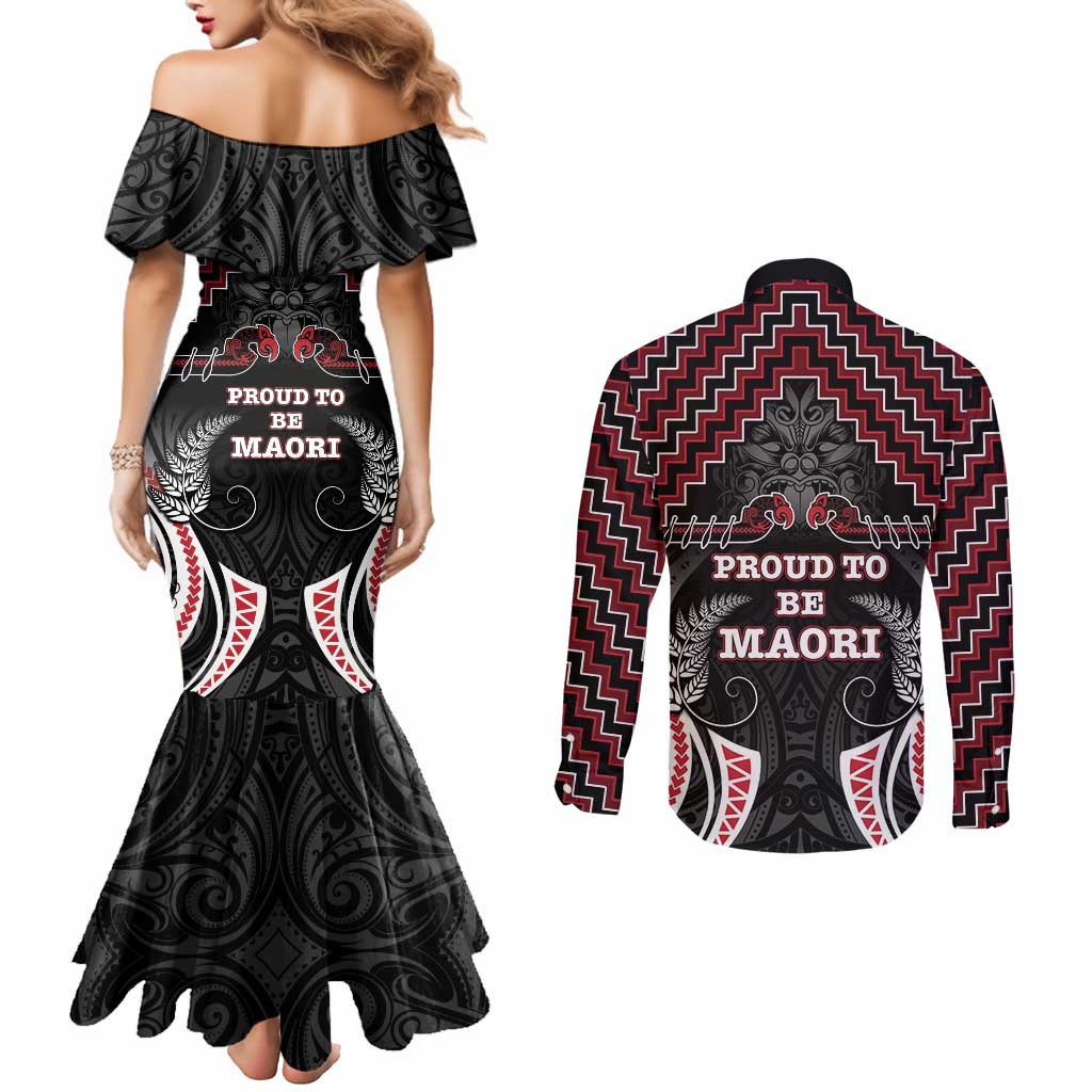 Aotearoa Couples Matching Mermaid Dress and Long Sleeve Button Shirt Proud To Be Maori