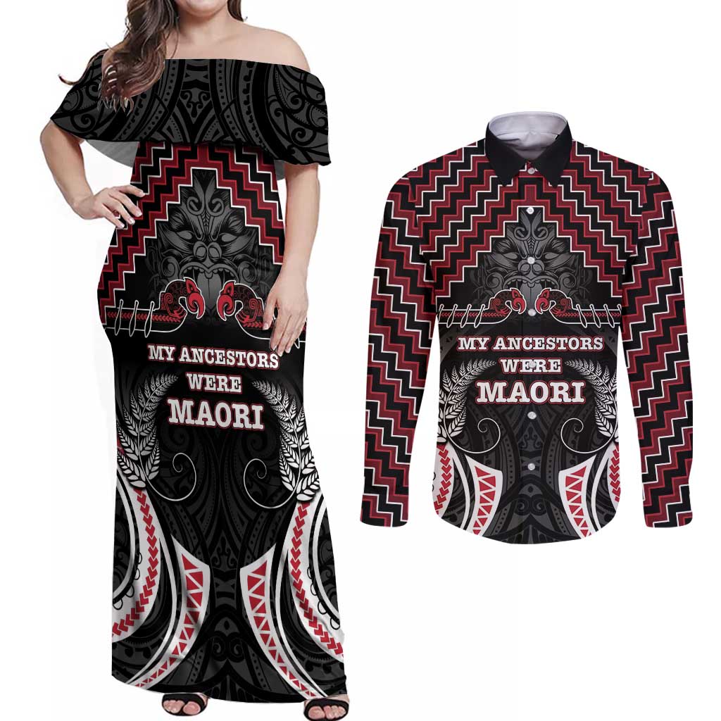 Aotearoa Couples Matching Off Shoulder Maxi Dress and Long Sleeve Button Shirt Proud To Be Maori