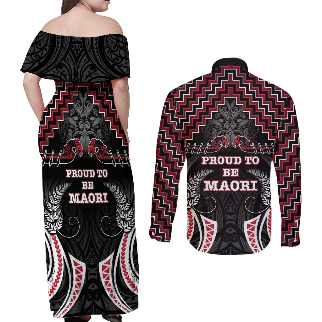 Aotearoa Couples Matching Off Shoulder Maxi Dress and Long Sleeve Button Shirt Proud To Be Maori