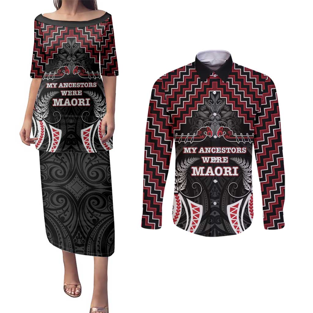 Aotearoa Couples Matching Puletasi and Long Sleeve Button Shirt Proud To Be Maori