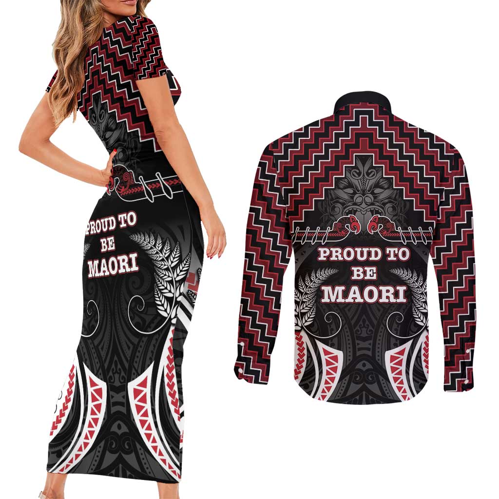 Aotearoa Couples Matching Short Sleeve Bodycon Dress and Long Sleeve Button Shirt Proud To Be Maori