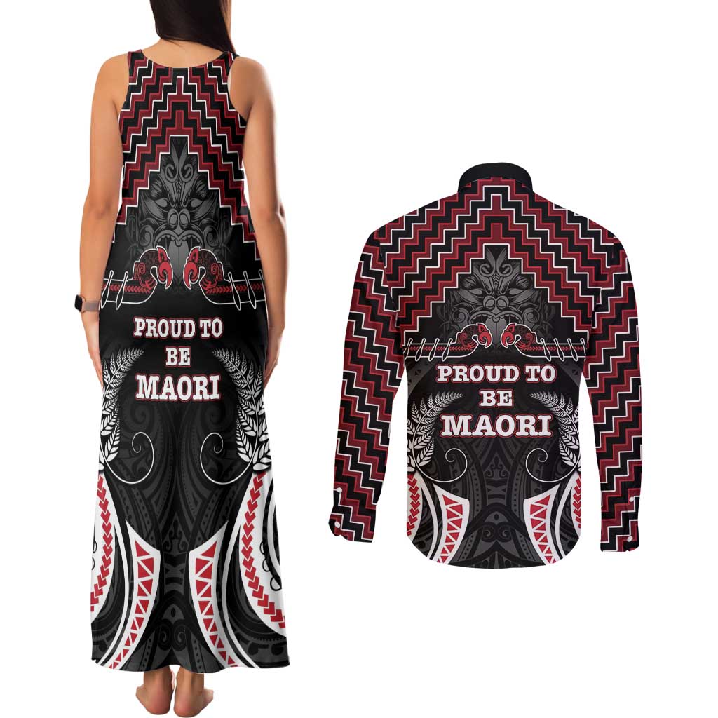 Aotearoa Couples Matching Tank Maxi Dress and Long Sleeve Button Shirt Proud To Be Maori