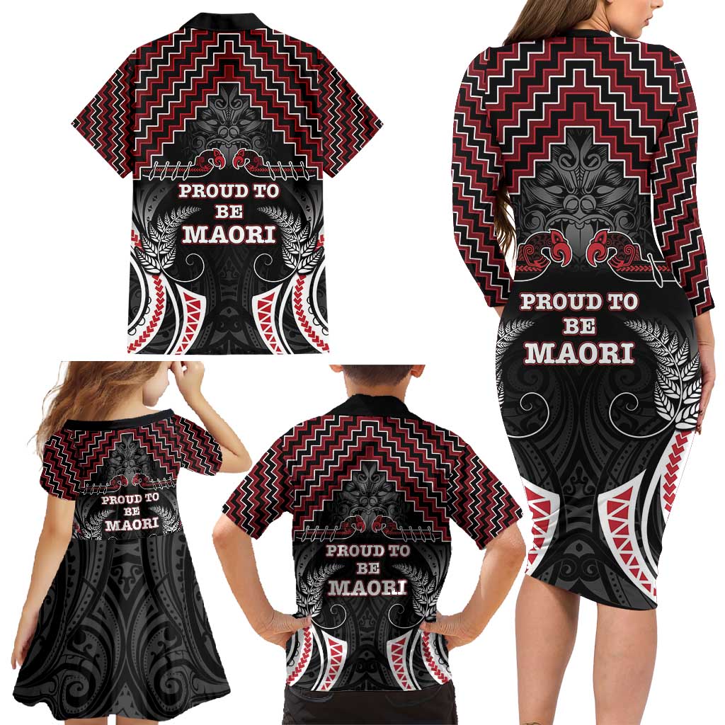 Aotearoa Family Matching Long Sleeve Bodycon Dress and Hawaiian Shirt Proud To Be Maori