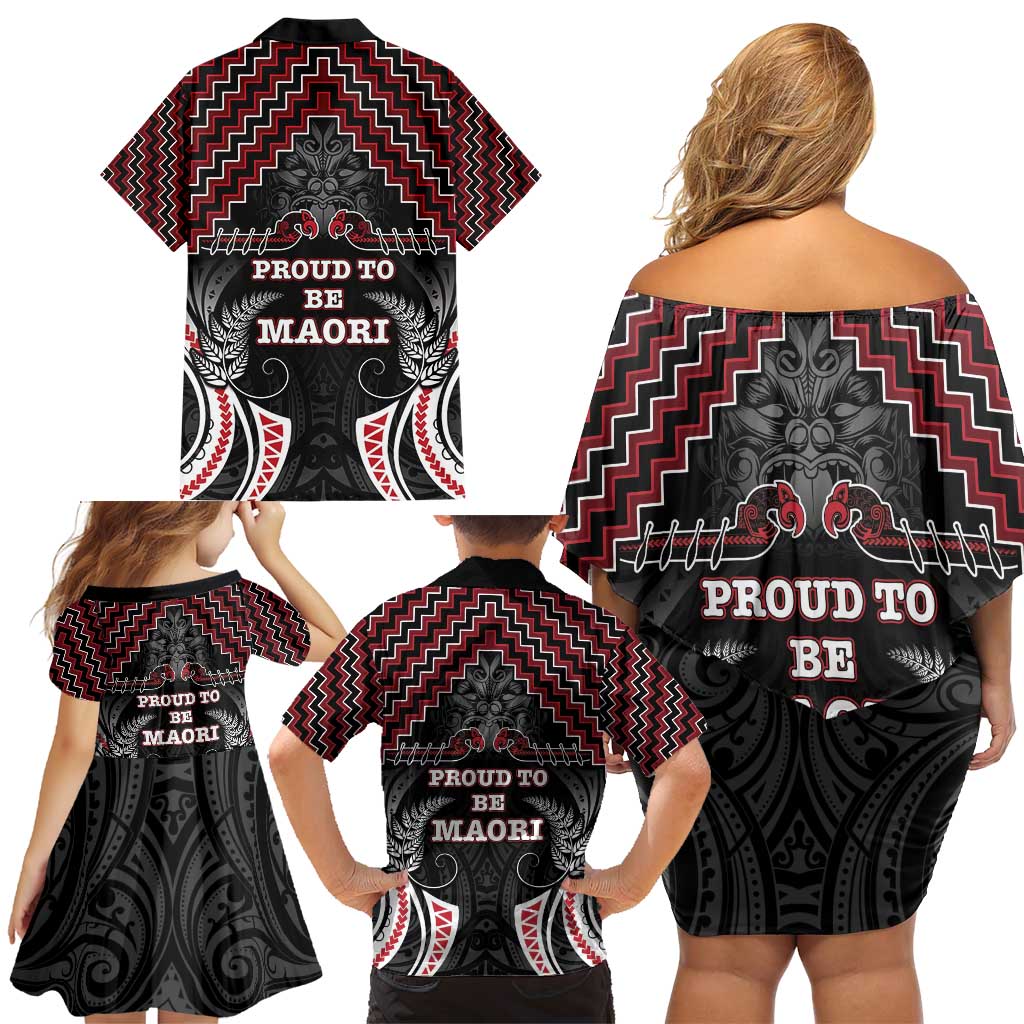 Aotearoa Family Matching Off Shoulder Short Dress and Hawaiian Shirt Proud To Be Maori