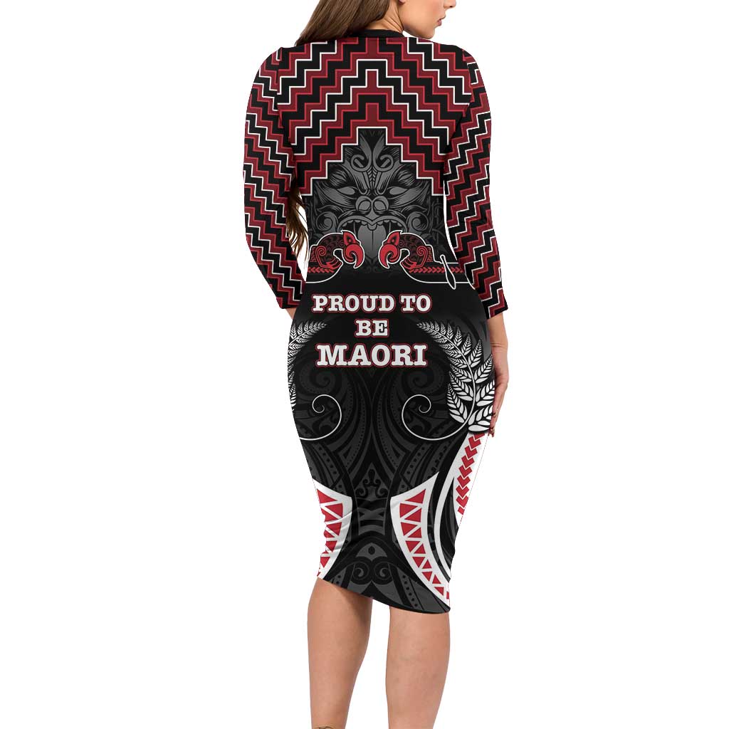 Aotearoa Long Sleeve Bodycon Dress Proud To Be Maori