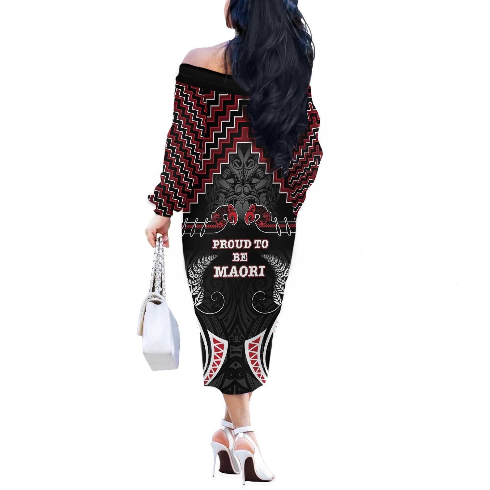 Aotearoa Off The Shoulder Long Sleeve Dress Proud To Be Maori