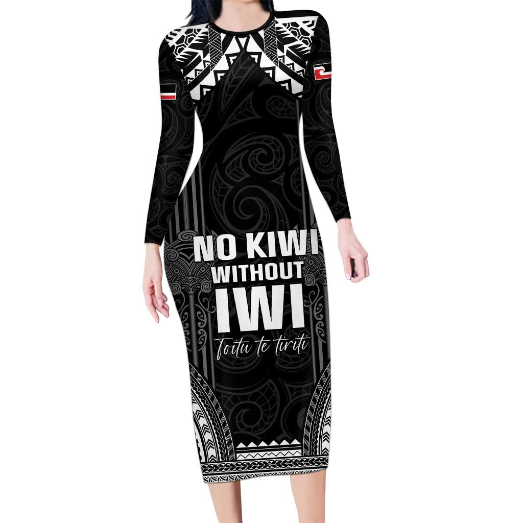 Aotearoa Toitu Te Tiriti Family Matching Long Sleeve Bodycon Dress and Hawaiian Shirt No Kiwi Without Iwi