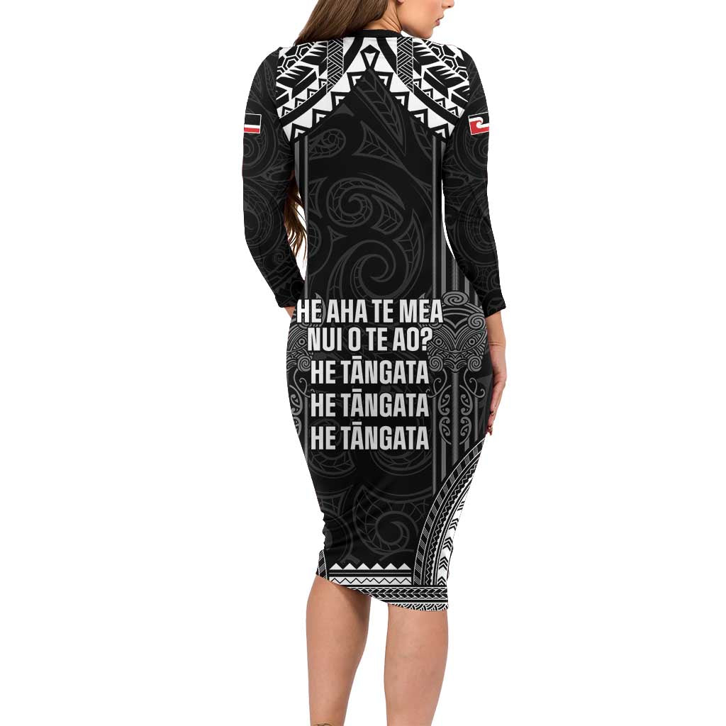 Aotearoa Toitu Te Tiriti Family Matching Long Sleeve Bodycon Dress and Hawaiian Shirt No Kiwi Without Iwi