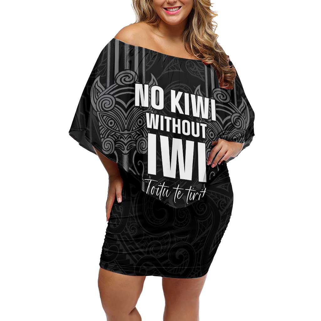 Aotearoa Toitu Te Tiriti Family Matching Off Shoulder Short Dress and Hawaiian Shirt No Kiwi Without Iwi