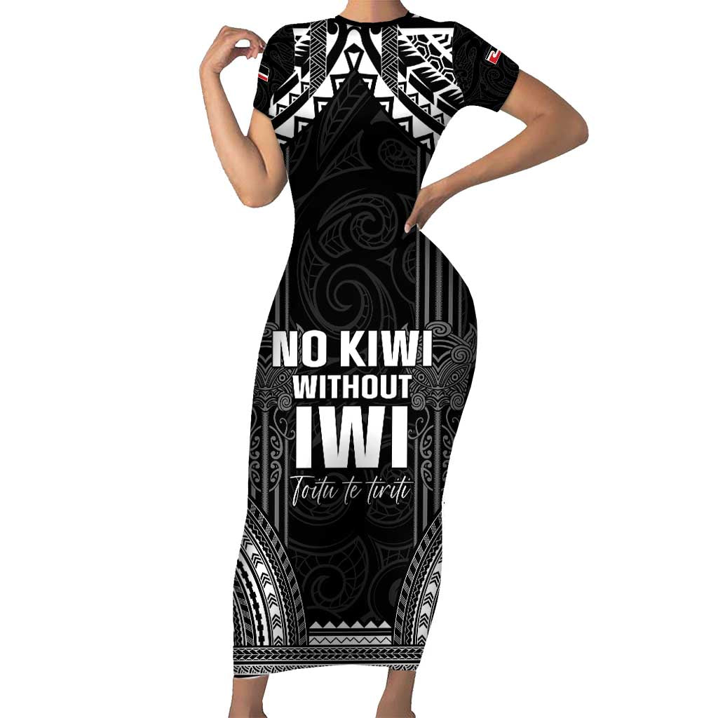 Aotearoa Toitu Te Tiriti Family Matching Short Sleeve Bodycon Dress and Hawaiian Shirt No Kiwi Without Iwi