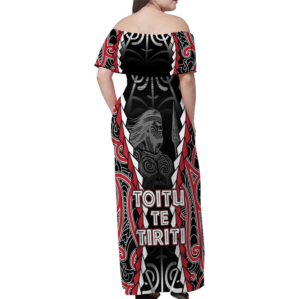 Aotearoa Waitangi Day Family Matching Off Shoulder Maxi Dress and Hawaiian Shirt Maori Warrior Tribal Tattoo