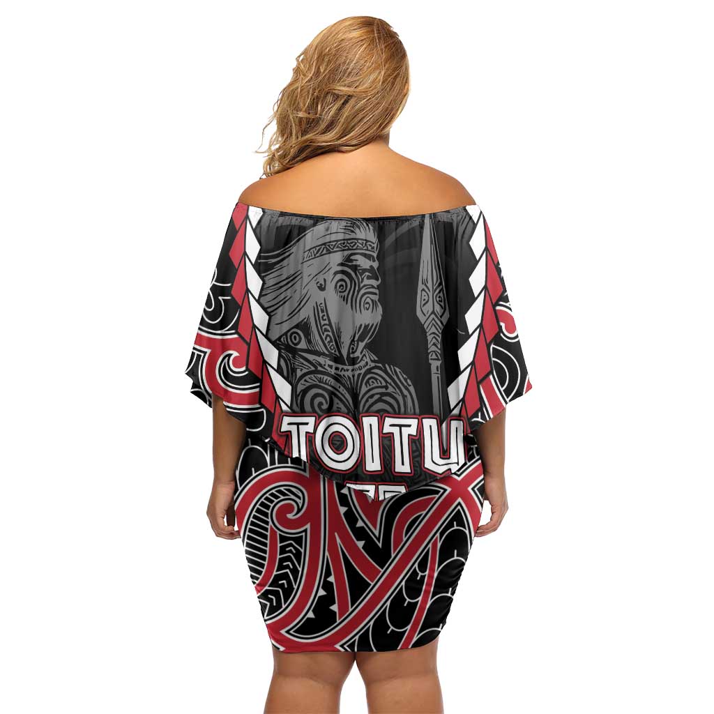 Aotearoa Waitangi Day Family Matching Off Shoulder Short Dress and Hawaiian Shirt Maori Warrior Tribal Tattoo