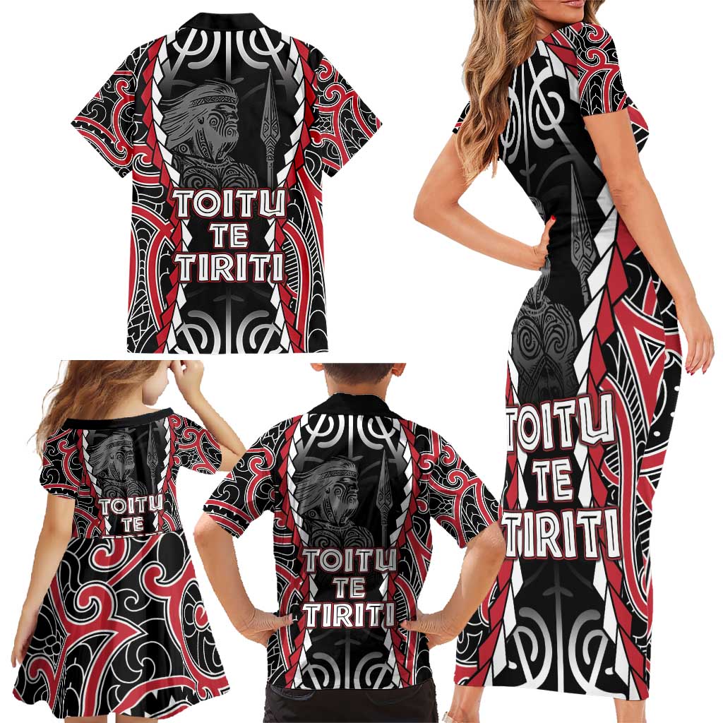 Aotearoa Waitangi Day Family Matching Short Sleeve Bodycon Dress and Hawaiian Shirt Maori Warrior Tribal Tattoo