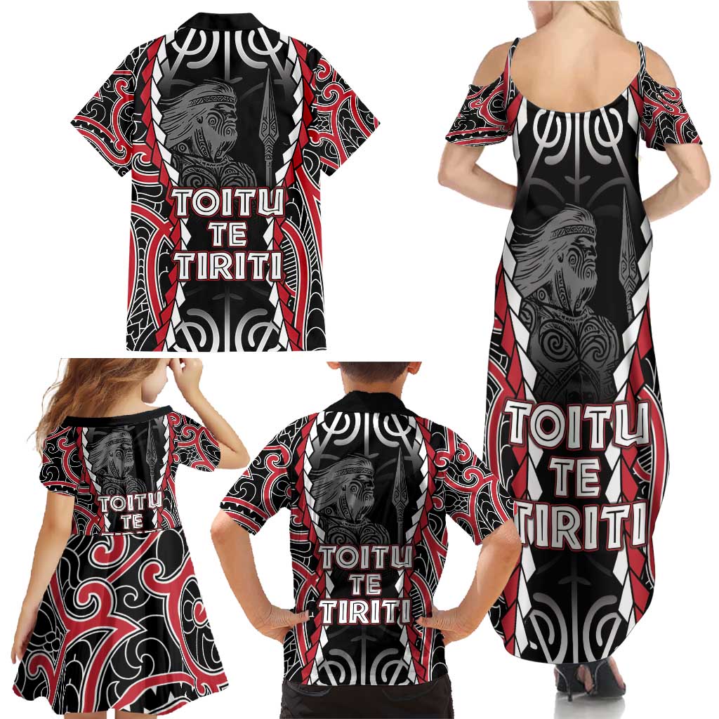 Aotearoa Waitangi Day Family Matching Summer Maxi Dress and Hawaiian Shirt Maori Warrior Tribal Tattoo