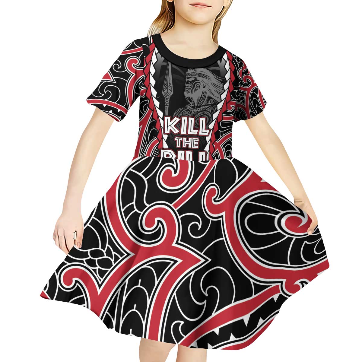 Aotearoa Waitangi Day Kid Short Sleeve Dress Maori Warrior Tribal Tattoo LT05 - Vibe Hoodie Shop