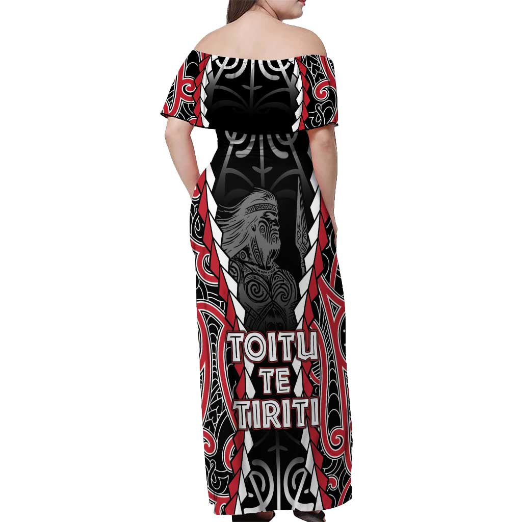 Aotearoa Waitangi Day Off Shoulder Maxi Dress Maori Warrior Tribal Tattoo