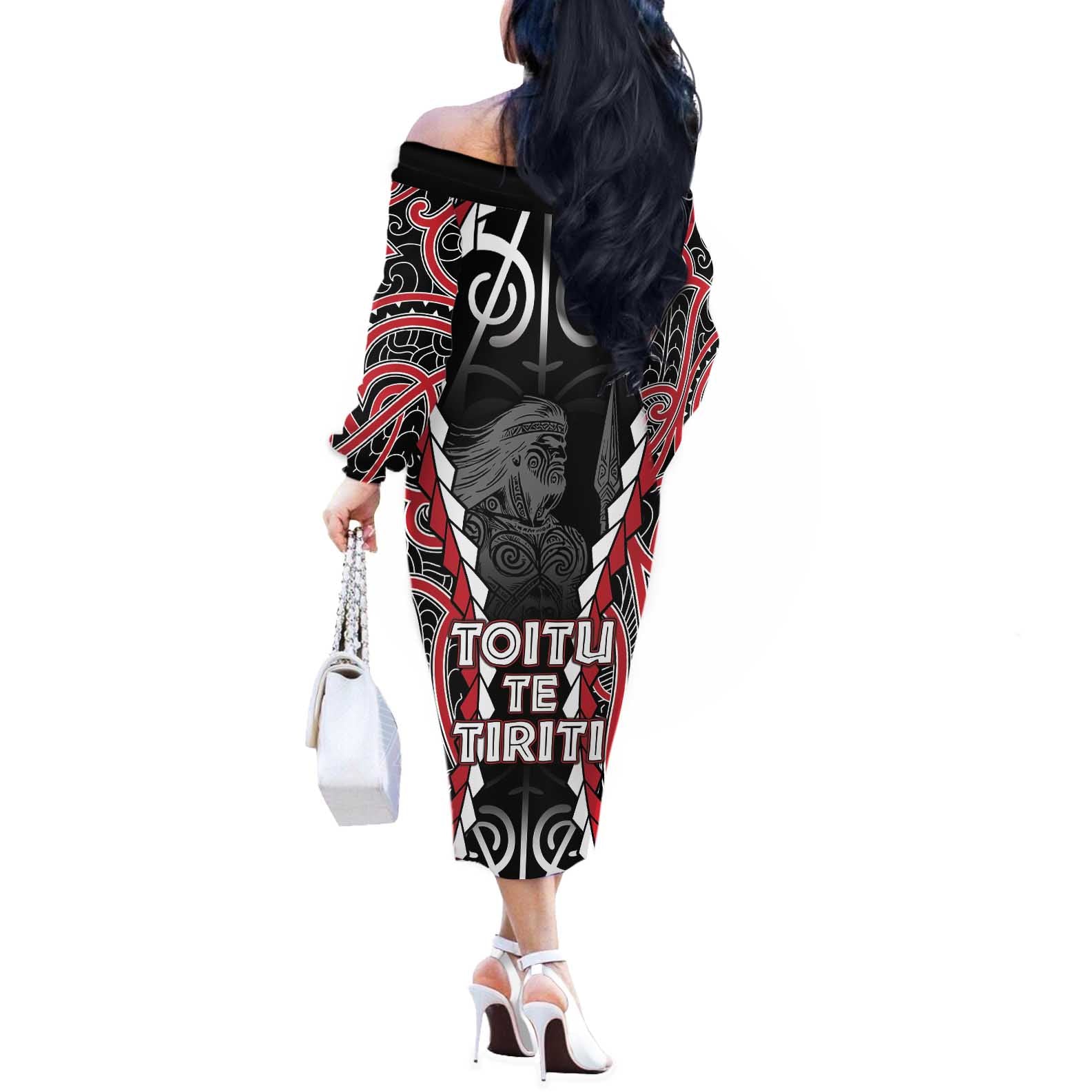 Aotearoa Waitangi Day Off The Shoulder Long Sleeve Dress Maori Warrior Tribal Tattoo