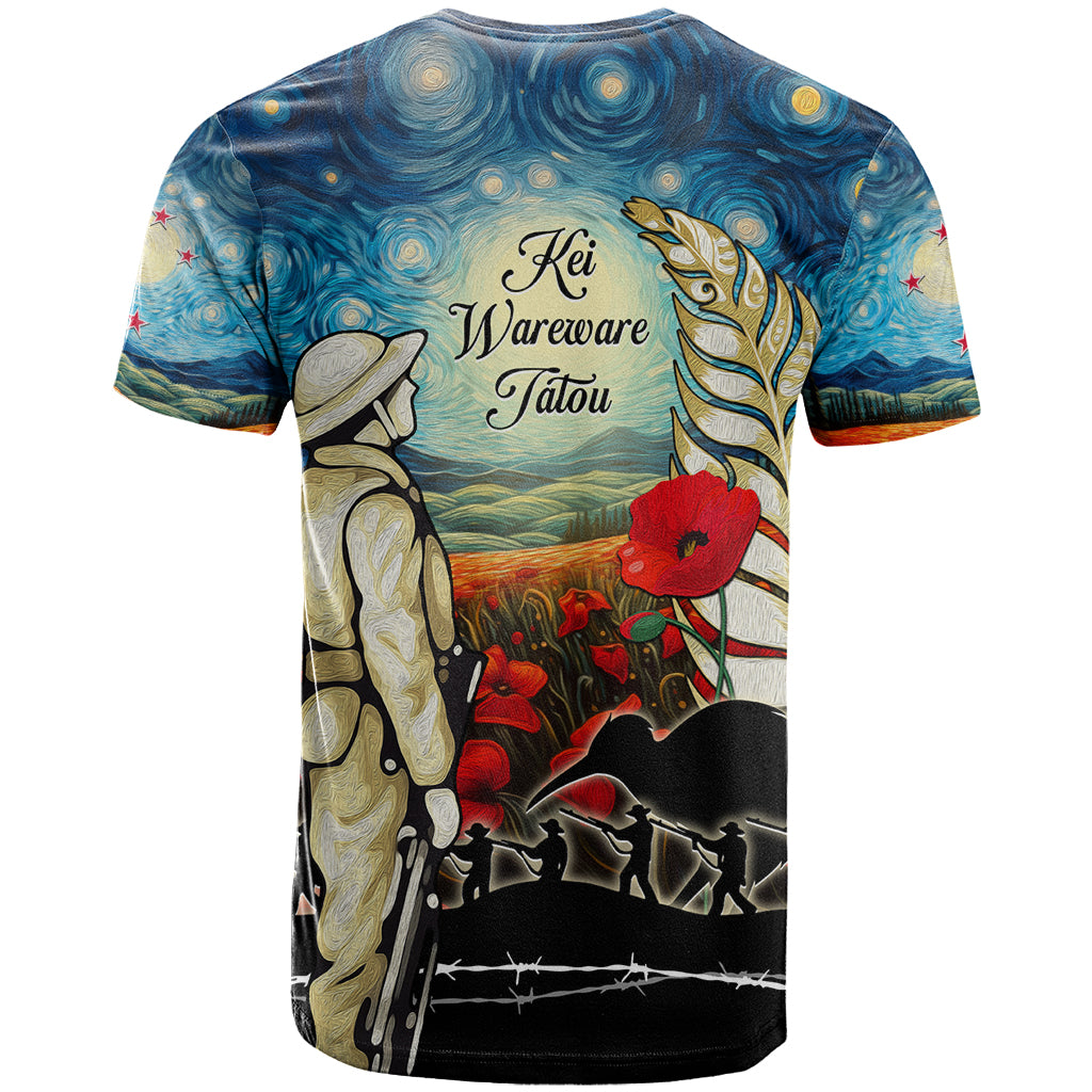 Kei Wareware Tatou New Zealand ANZAC Day T Shirt Starry Night Inspo Style LT05 - Vibe Hoodie Shop