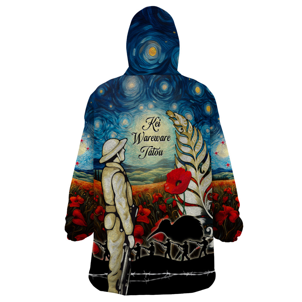 Kei Wareware Tatou New Zealand ANZAC Day Wearable Blanket Hoodie Starry Night Inspo Style LT05 - Vibe Hoodie Shop