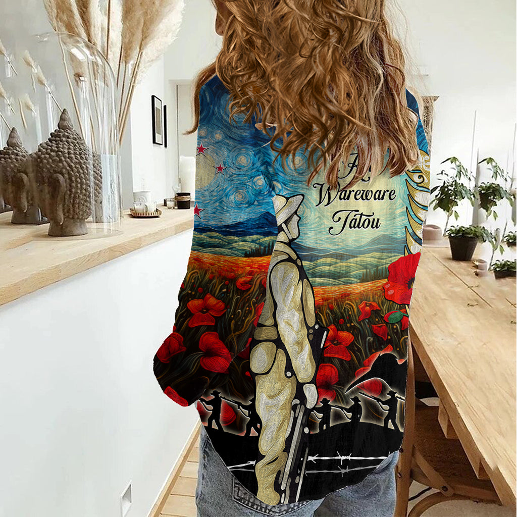 Kei Wareware Tatou New Zealand ANZAC Day Women Casual Shirt Starry Night Inspo Style LT05 - Vibe Hoodie Shop