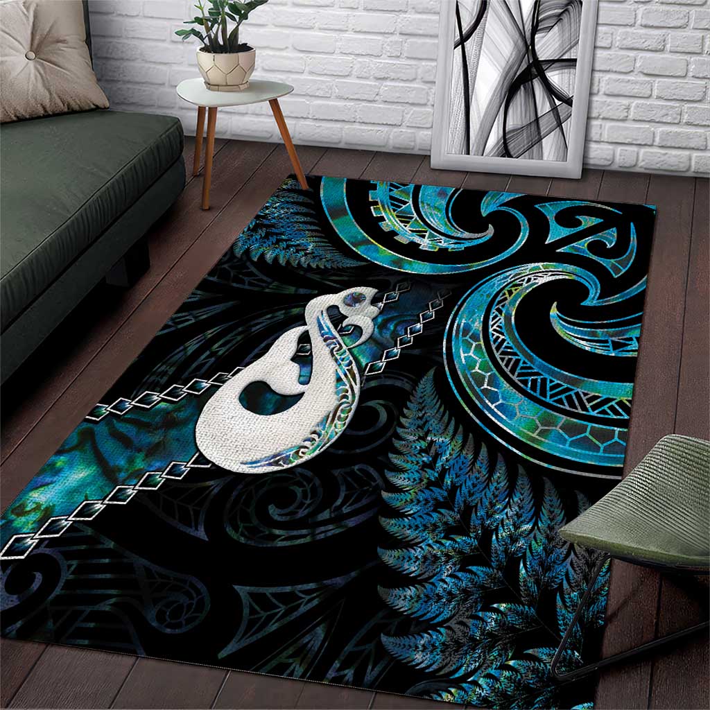 New Zealand Aotearoa Area Rug Maori Manaia Paua Shell Glitter Turquoise LT05 - Vibe Hoodie Shop