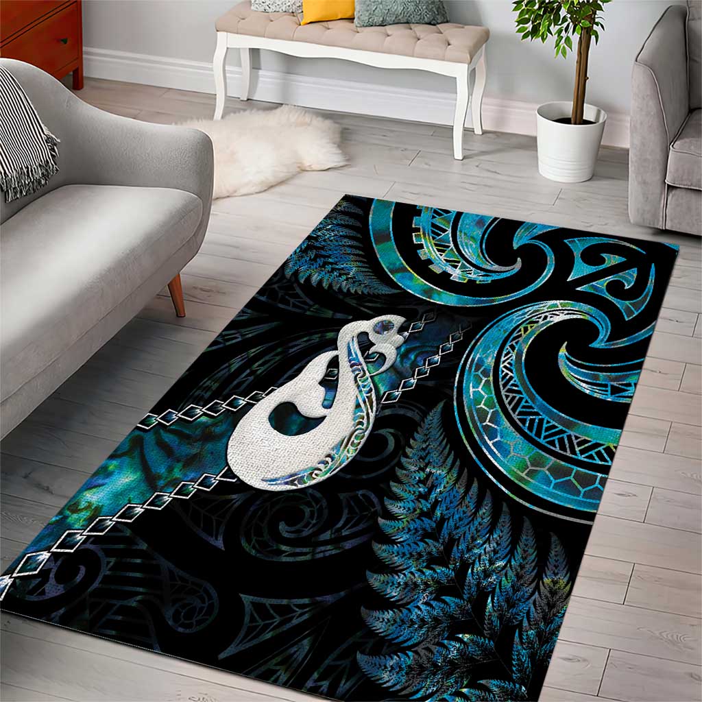 New Zealand Aotearoa Area Rug Maori Manaia Paua Shell Glitter Turquoise LT05 - Vibe Hoodie Shop