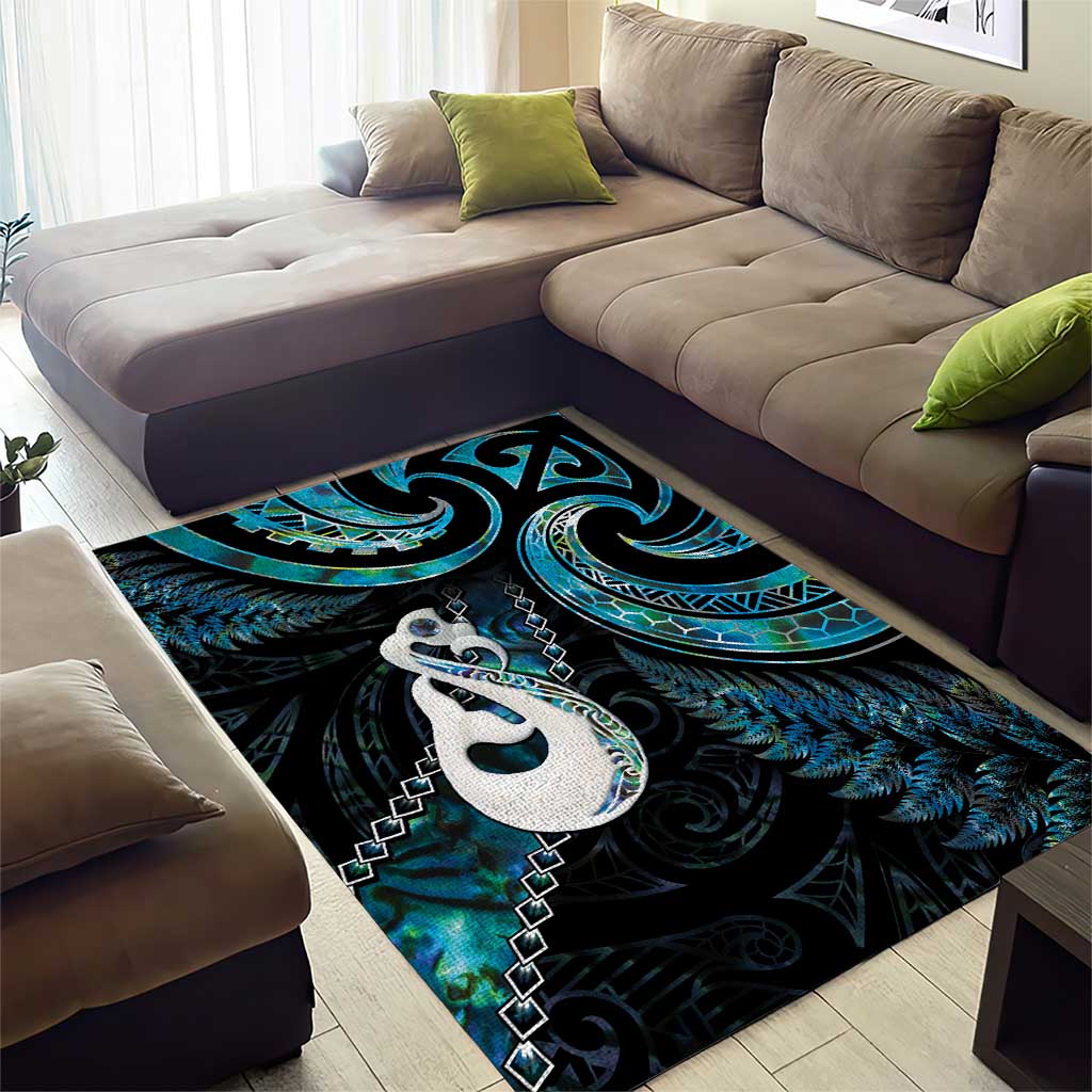 New Zealand Aotearoa Area Rug Maori Manaia Paua Shell Glitter Turquoise LT05 - Vibe Hoodie Shop