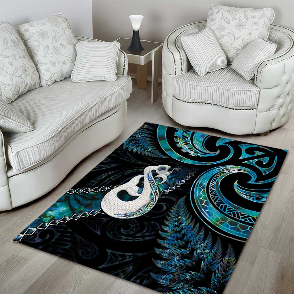 New Zealand Aotearoa Area Rug Maori Manaia Paua Shell Glitter Turquoise LT05 - Vibe Hoodie Shop