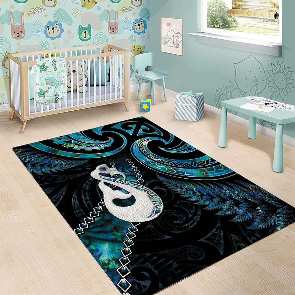 New Zealand Aotearoa Area Rug Maori Manaia Paua Shell Glitter Turquoise LT05 - Vibe Hoodie Shop