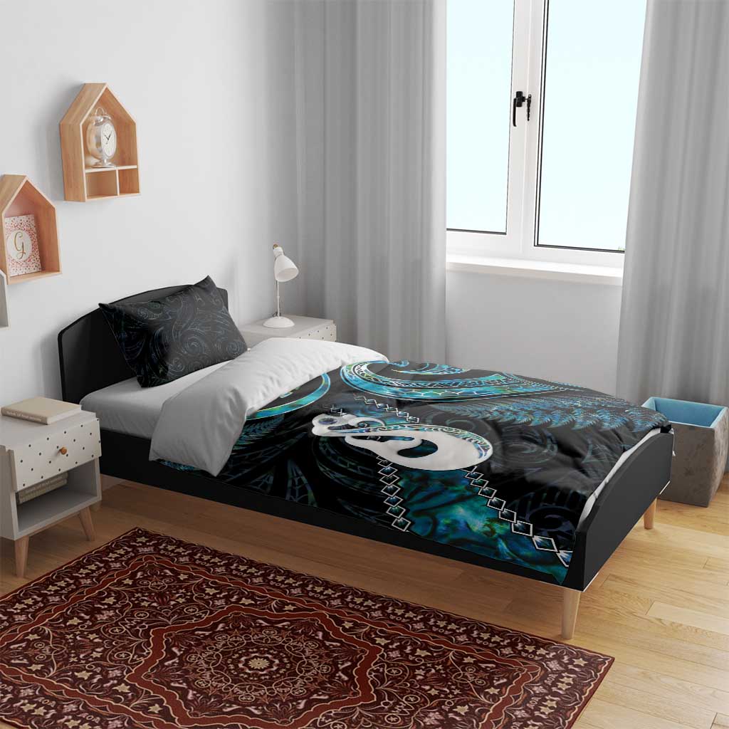 New Zealand Aotearoa Bedding Set Maori Manaia Paua Shell Glitter Turquoise LT05 - Vibe Hoodie Shop