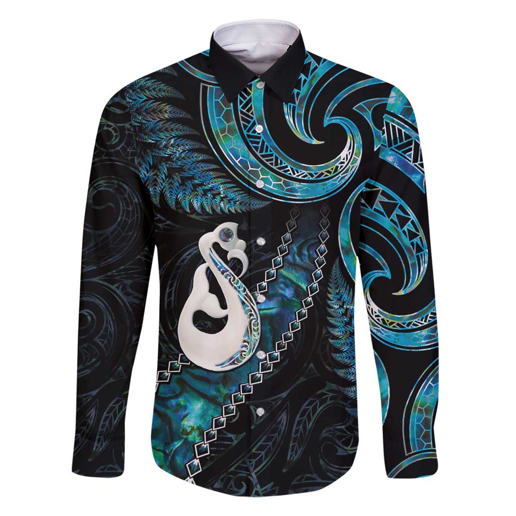 New Zealand Aotearoa Family Matching Long Sleeve Bodycon Dress and Hawaiian Shirt Maori Manaia Paua Shell Glitter Turquoise