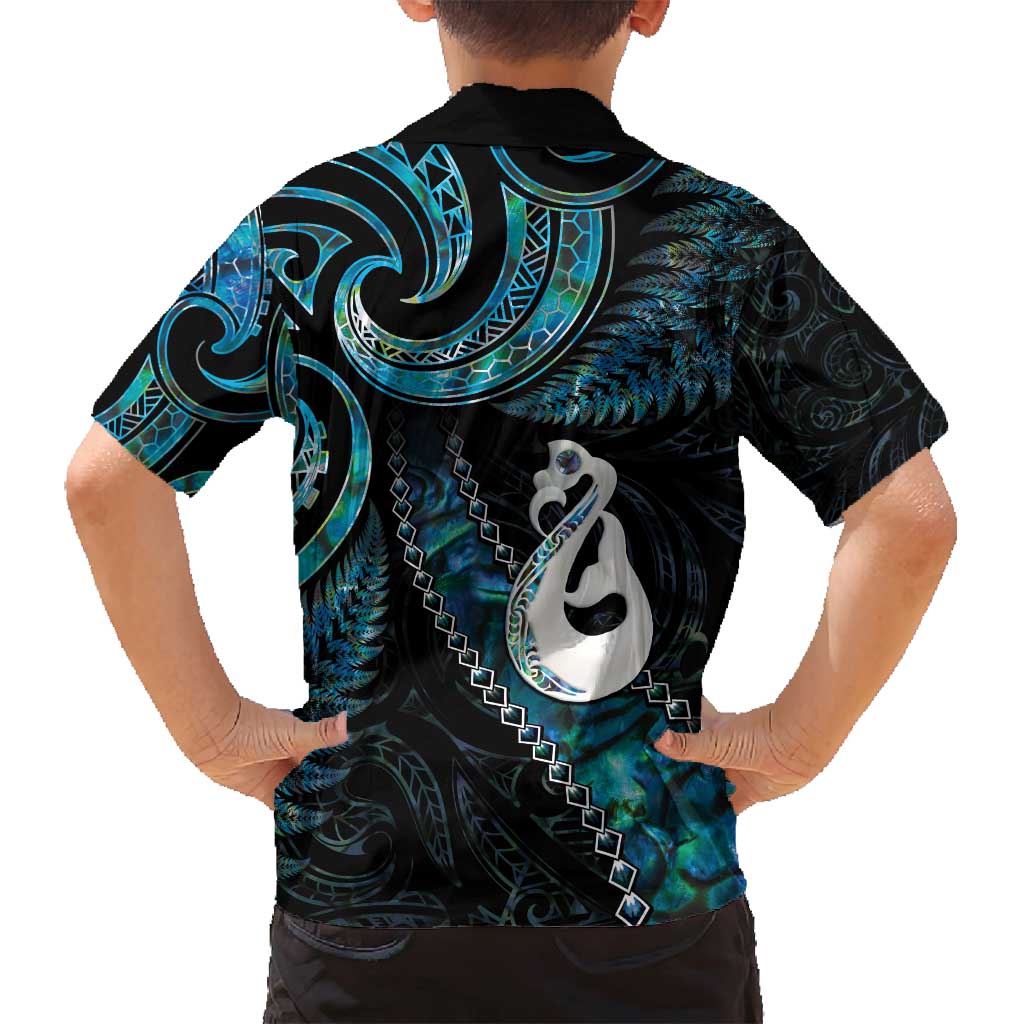 New Zealand Aotearoa Family Matching Off Shoulder Short Dress and Hawaiian Shirt Maori Manaia Paua Shell Glitter Turquoise