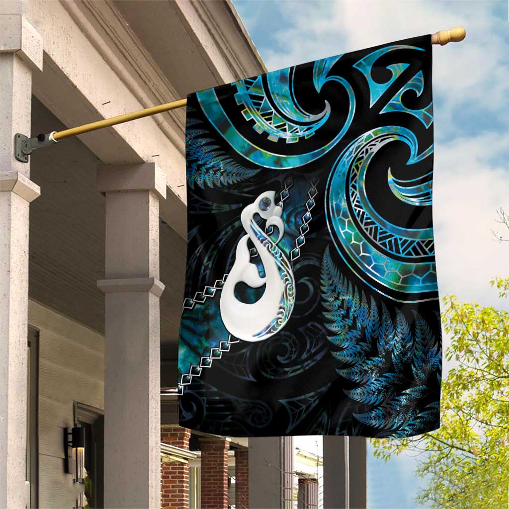 New Zealand Aotearoa Garden Flag Maori Manaia Paua Shell Glitter Turquoise LT05 - Vibe Hoodie Shop