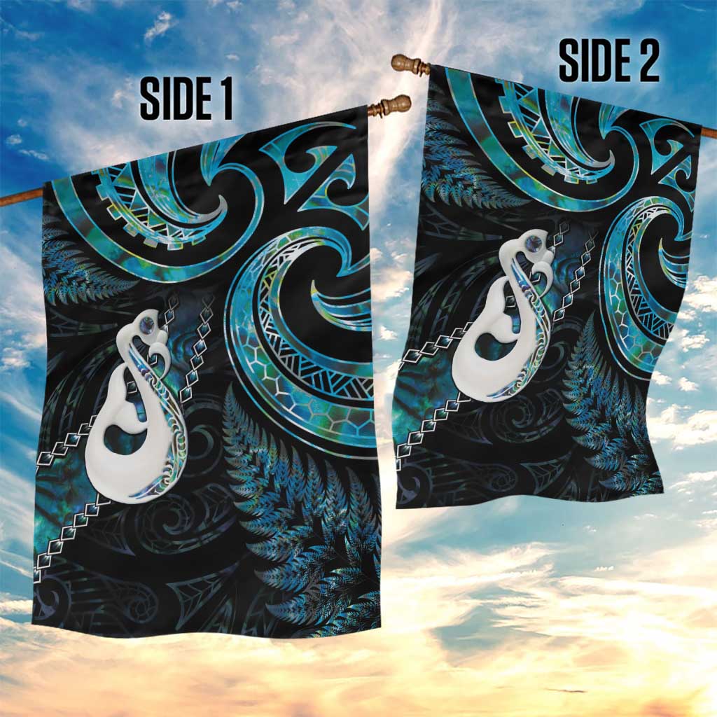 New Zealand Aotearoa Garden Flag Maori Manaia Paua Shell Glitter Turquoise LT05 - Vibe Hoodie Shop